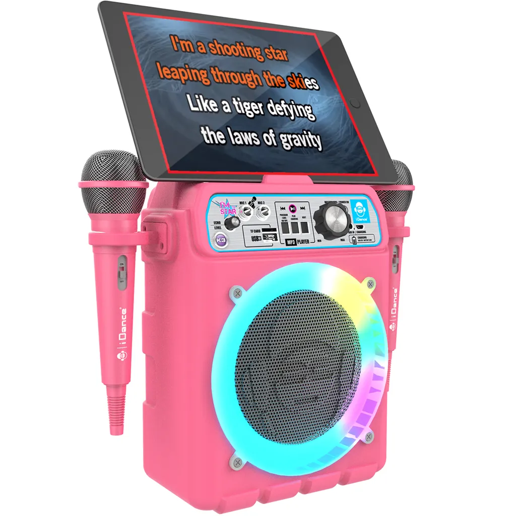 IDance K3V2 Karaoke-Set - Bluetooth-Party-Lautsprecher Mit Disco-Licht - Inklusive 2 Mikrofonen - Pink – Bild 3
