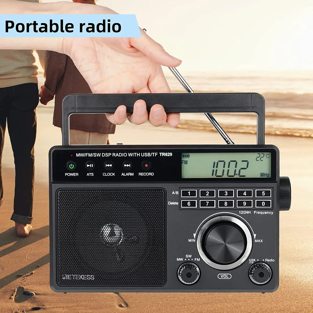 Retekess TR629 Tragbares Radio, AM FM SW Weltempfänger Notfallradiomit DSP, Unterstützt U Disk/SD-Karte, Uhr, Wecker, Radio Batteriebetrieben, Geschenk Für Ältere Menschen – Bild 9