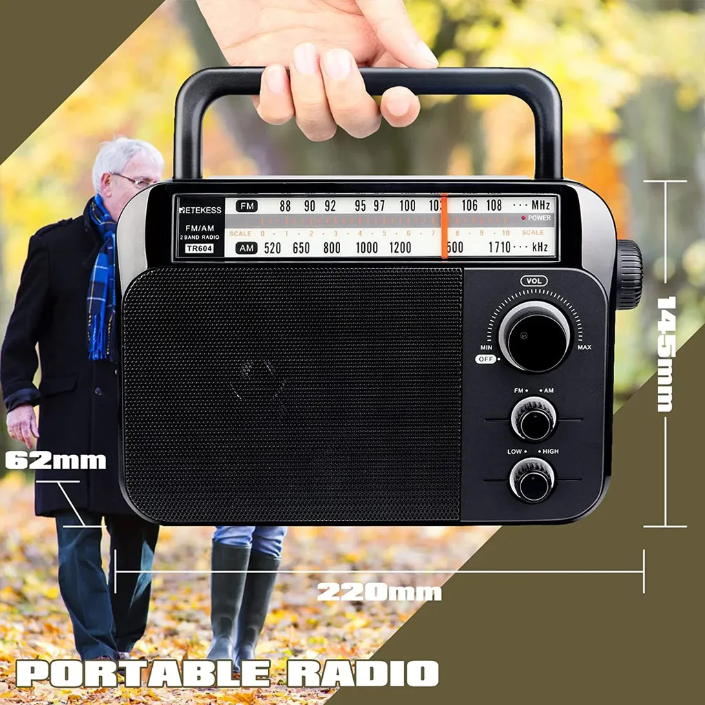 Retekess TR604 Tragbares Radio Kofferradio, FM AM Radio Mit Großer Lautsprecherunterstützung, Radio Batteriebetrieben Mit Alkaline-Batterie Oder Wechselstrom Einfach Zu Bedienen Für Ältere Mensche – Bild 3
