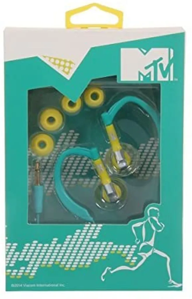 2 Stück Original MTV Kopfhörer Sportkopfhörer (1x Schwarz-rot, 1x Türkis Gelb) - Verstellbare Ohrbügel - 10 Mm- Klinkenanschluss - 20-20.000 Hz - 32 Ohm – Bild 2