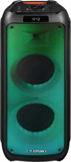 Blaupunkt PartyBox Tragbarer Bluetooth-Lautsprecher Mit Karaoke-Funktion Gitarreneingang TWS Radio AUX USB MicroSD Fernbedienung Disco LED Beleuchtung