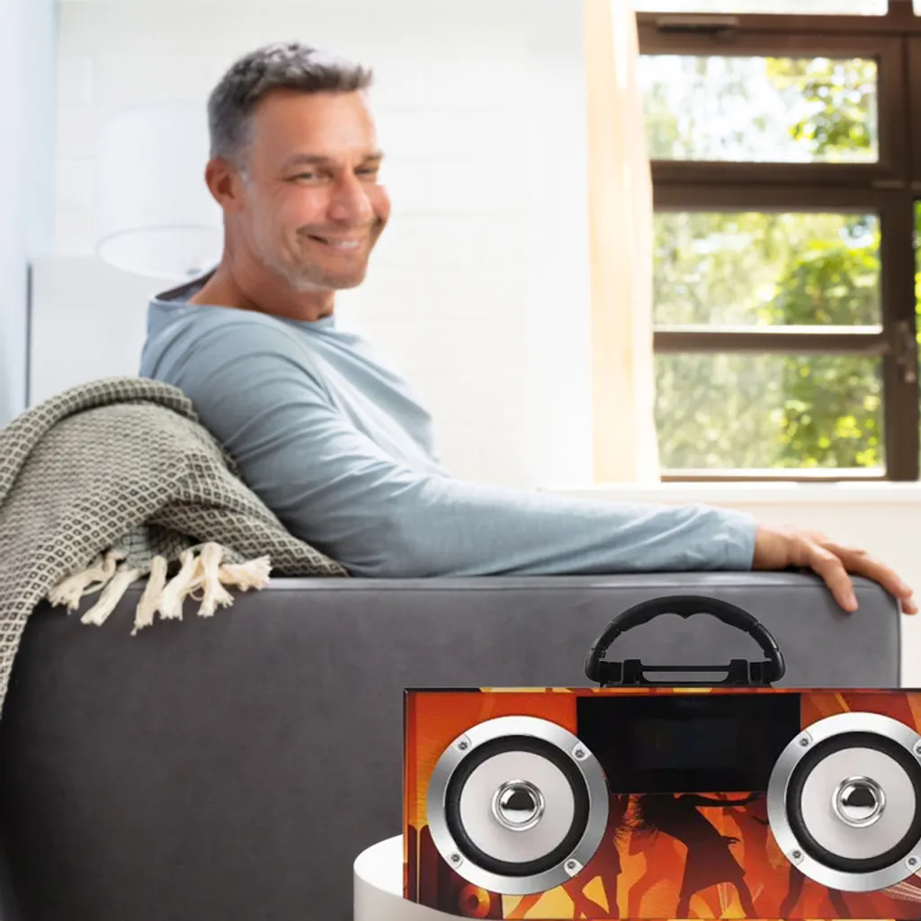 Bluetooth Lautsprecher Smart Speaker Stereo Bass Akku Led Kabelloser Tragbarer Boombox Party Disco TF SD Wireless Musikbox BT 5.0 Funk FM Radio Orange Retoo – Bild 14