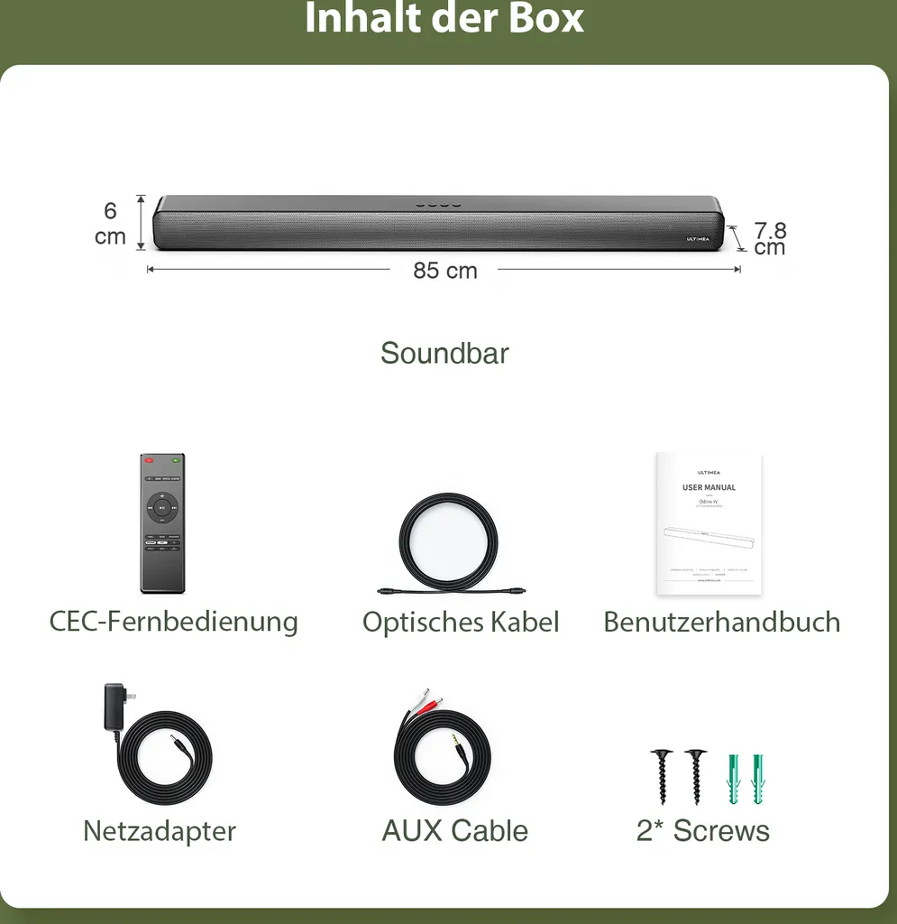 Ultimea Odine IV 2.0 Soundbar,100 W Heimkino Soundbarsystem,Bluetooth Soundbar Für Heimkino Soundsystem, TV Lautsprecher Mit 9 EQ/DSP/einstellbare Bass, HDMI ARC/Optisch/AUX/USB – Bild 12