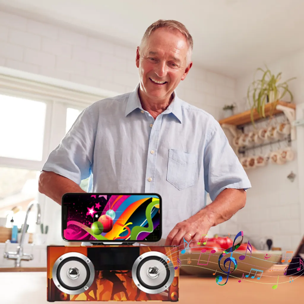 Bluetooth Lautsprecher Smart Speaker Stereo Bass Akku Led Kabelloser Tragbarer Boombox Party Disco TF SD Wireless Musikbox BT 5.0 Funk FM Radio Orange Retoo – Bild 8