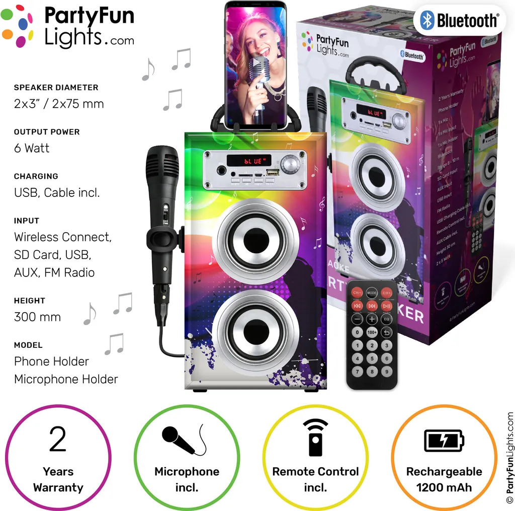 PartyFunLights Bluetooth Karaoke-Party-Lautsprecher - Mikrofon - Fernbedienung – Bild 4