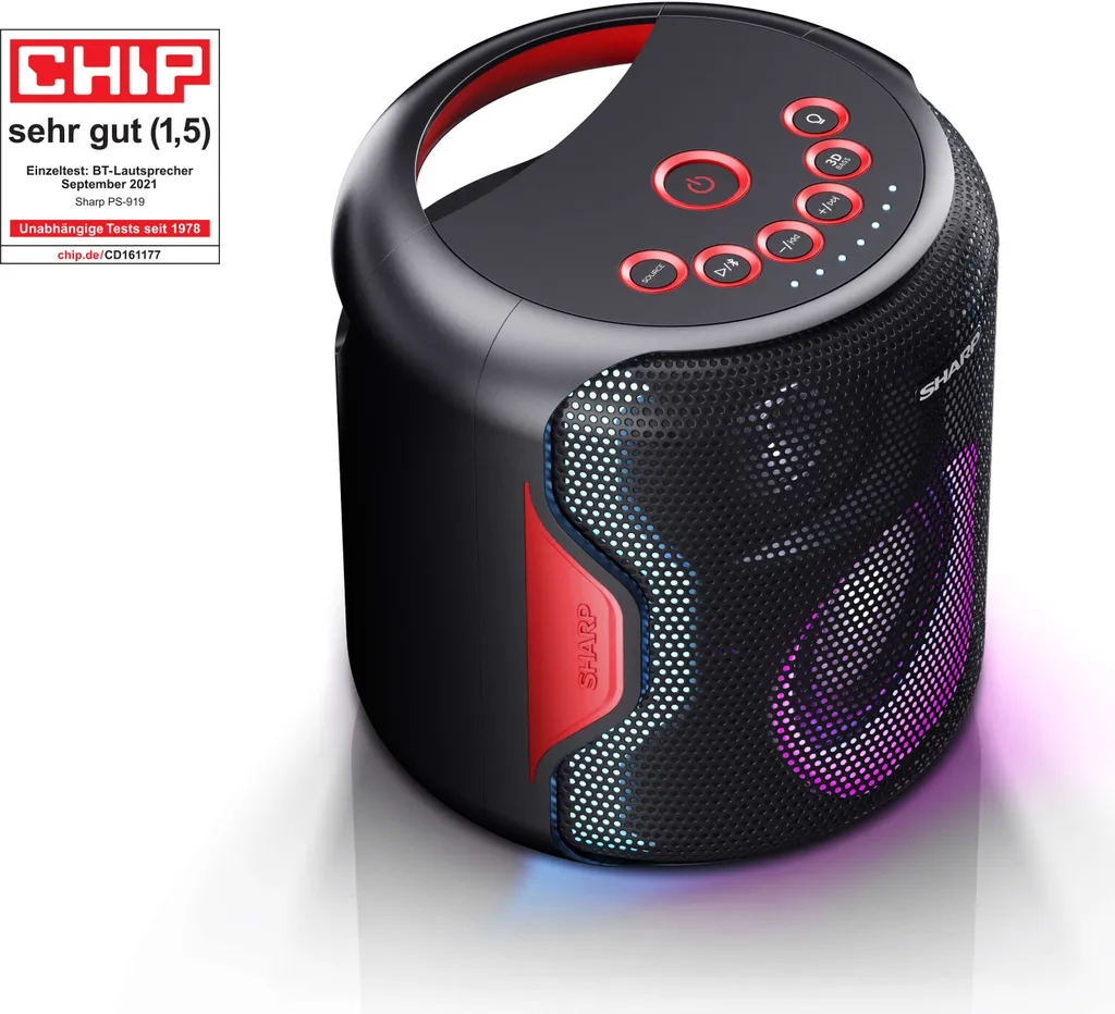 Sharp PS-919 2.1 Bluetooth-Lautsprecher, 130 Watt RMS, Wasserabweisendes GehĂ€use, Farbe: Schwarz â Bild 3