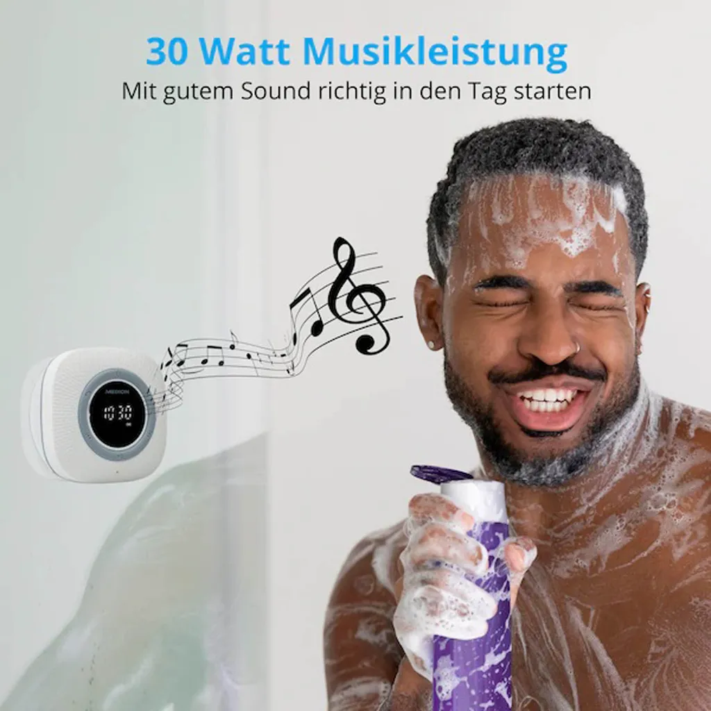 MEDION Akku Bluetooth Duschradio Mit LED-Display Und Saugnapf Badradio Wasserfest Dusch Radio Lautsprecher IPX6 – Bild 6