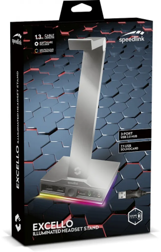 SPEEDLINK EXCELLO Illuminated Gaming Headset Ständer Mit 7.1 Soundkarte Und Integrierter USB-Hub, Schwarz – Bild 4