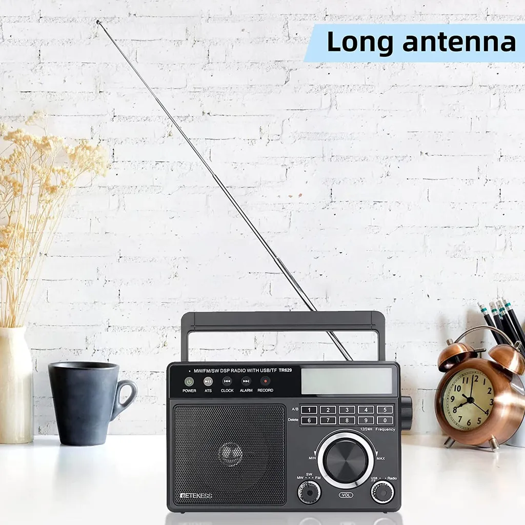 Retekess TR629 Tragbares Radio, AM FM SW Weltempfänger Notfallradiomit DSP, Unterstützt U Disk/SD-Karte, Uhr, Wecker, Radio Batteriebetrieben, Geschenk Für Ältere Menschen – Bild 8