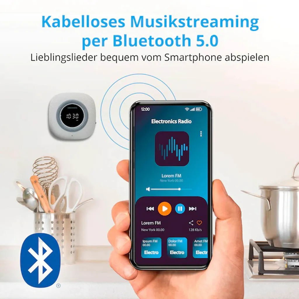 MEDION Akku Bluetooth Duschradio Mit LED-Display Und Saugnapf Badradio Wasserfest Dusch Radio Lautsprecher IPX6 – Bild 5