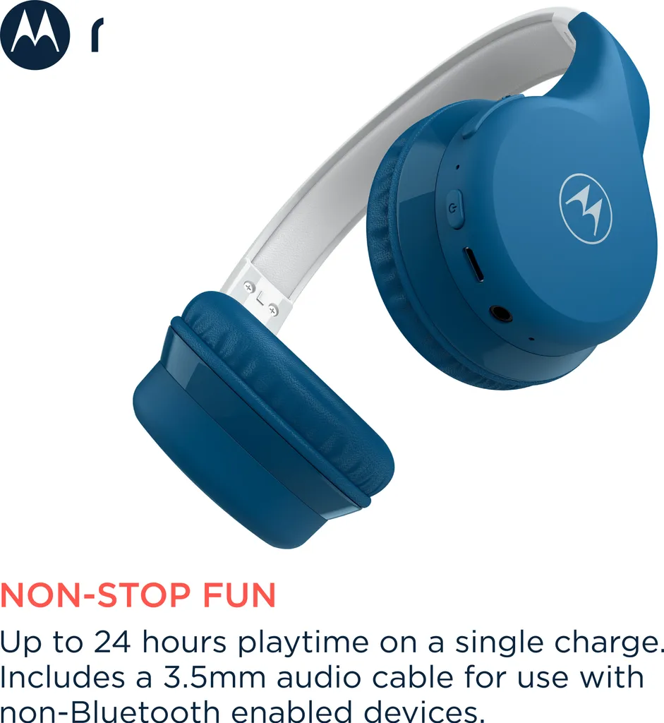 Motorola Sound Kinder Kopfhörer - MOTO JR300 - Kopfhörer Für Kinder - Lautstärkebegrenzung 85dB - Mit Audio-Splitter - BPA-Frei - Ab 3 Jahren - Blau/Grau – Bild 9
