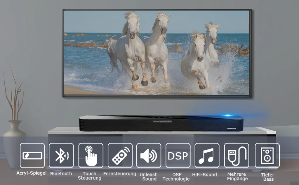 Soundbar Für TV Gerät Soundbar Eingebaute Bass, 80W 34zoll Bluetooth 5.0 Lautsprecher, Mit Fernbedienung Touchscreen, Optical Aux RCA USB Anschluss Für Heimkino Party – Bild 2