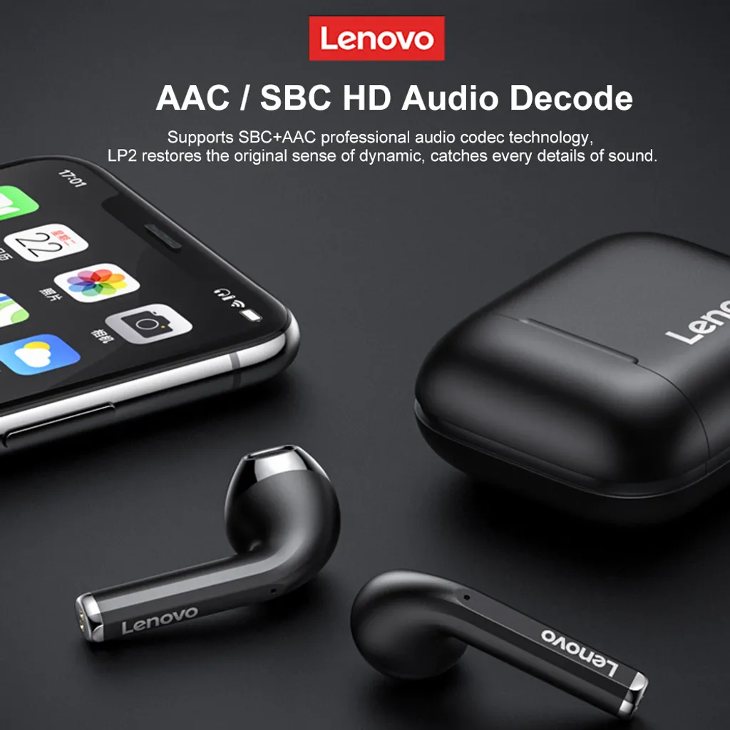 Lenovo LP2 TWS Ohrhoerer Bluetooth 5.0 True Wireless Kopfhoerer Touch Control Sport Headset IPX5 Schweissfeste In-Ear-Kopfhoerer Mit Mikrofon 300mAh Ladekoffer – Bild 11