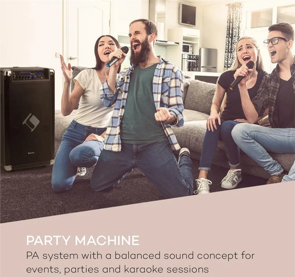 Moving 120 PA-Anlage 2x8" Woofer 60/200 Wmax. VHF-Mikro USB SD BT AUX Mobil – Bild 2