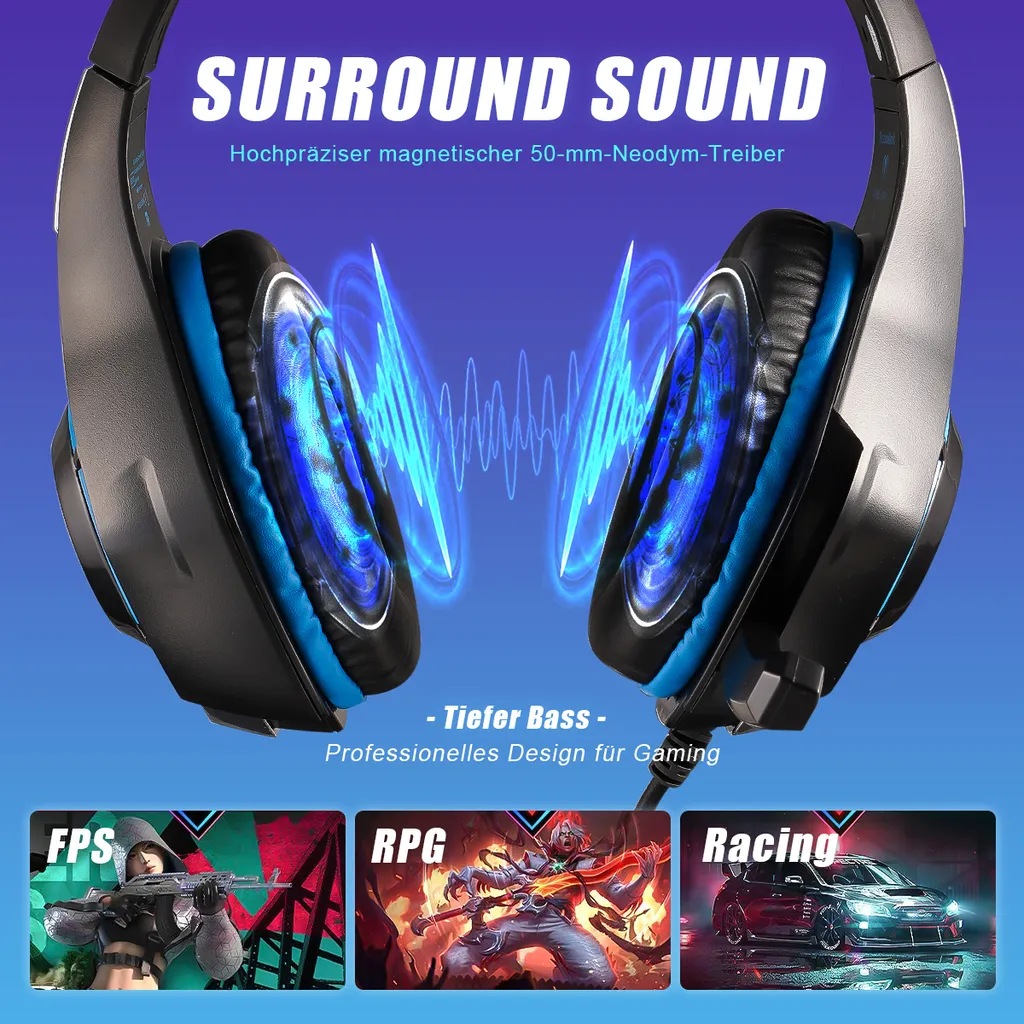Gaming-Headset Für PS4 PS5 Xbox One Switch PC Mit Mikrofon Mit Geräuschunterdrückung Und Tiefem Bass-Stereo-Sound – Bild 2