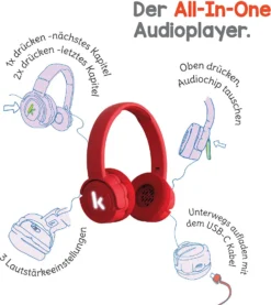 Kekz Multimedia Kekz - Kekzhörer Starterset Rot + Cookie Crew Audiochip, All-in-One Kinder Audioplayer, Kabellos 15 H Laufzeit Kopfhörer Kopfhörer PB22 Mmnikolaus Audiobf Multiaktion Multibf Räumungsverkauf Multireduziert Auswahlmulti Audiophil Ausgew...