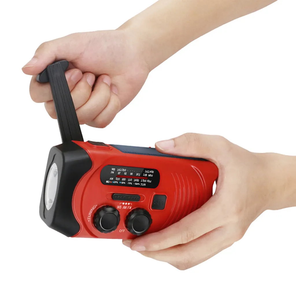 Tragbares Solarbetriebenes Notfallradio Mit Handkurbel, AM/FM/WB Radio, 2000 MAh Akku, USB Ladegerät.Rot – Bild 5