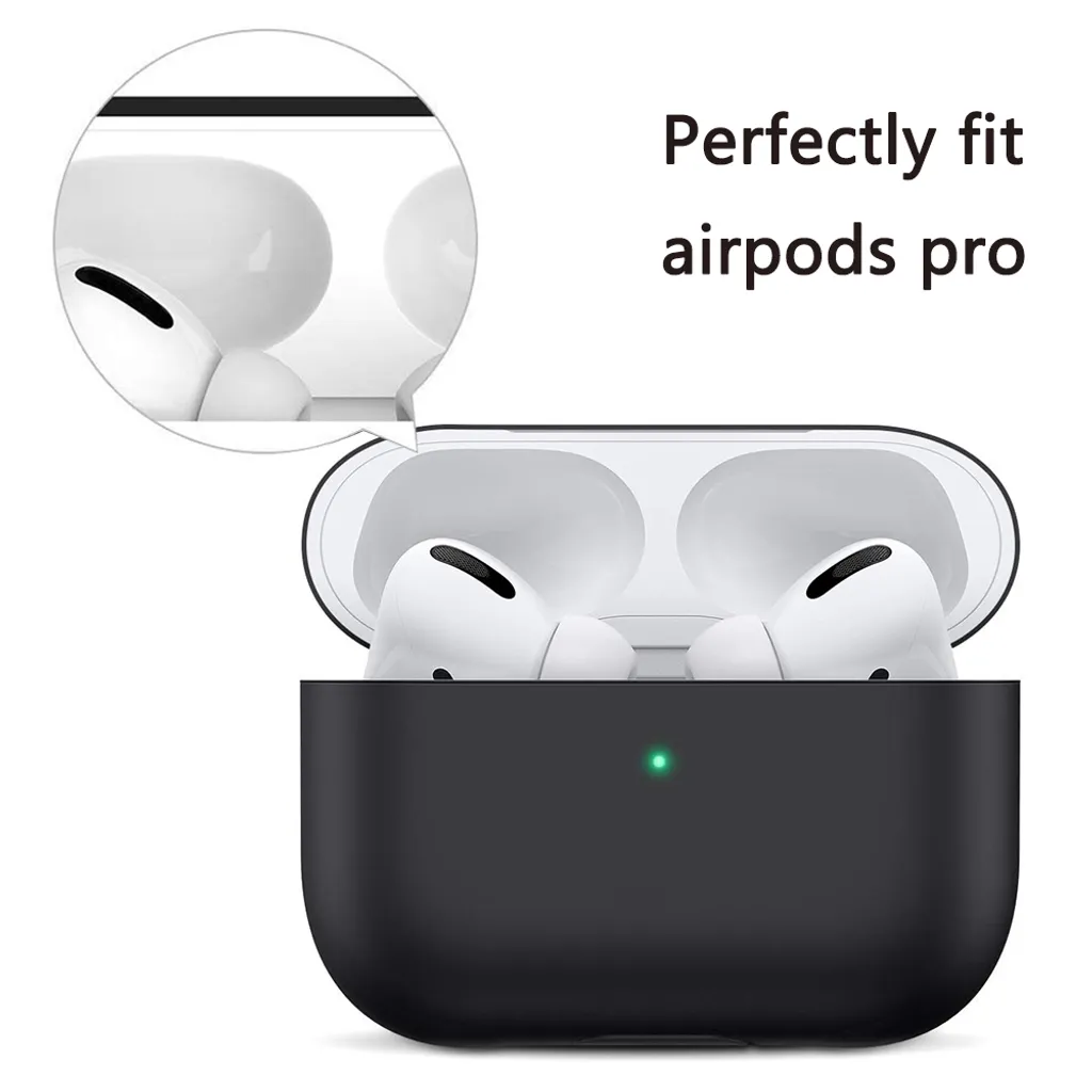 Silikon Hülle Kompatibel Mit AirPods Pro Case Passgenaue Zweiteilige Schutzhülle Für AirPods Pro Ladecase, Ultradünnes Case Mit Sichtbarer Front LED & Unterstützt Kabelloses Laden, Schwarz – Bild 4