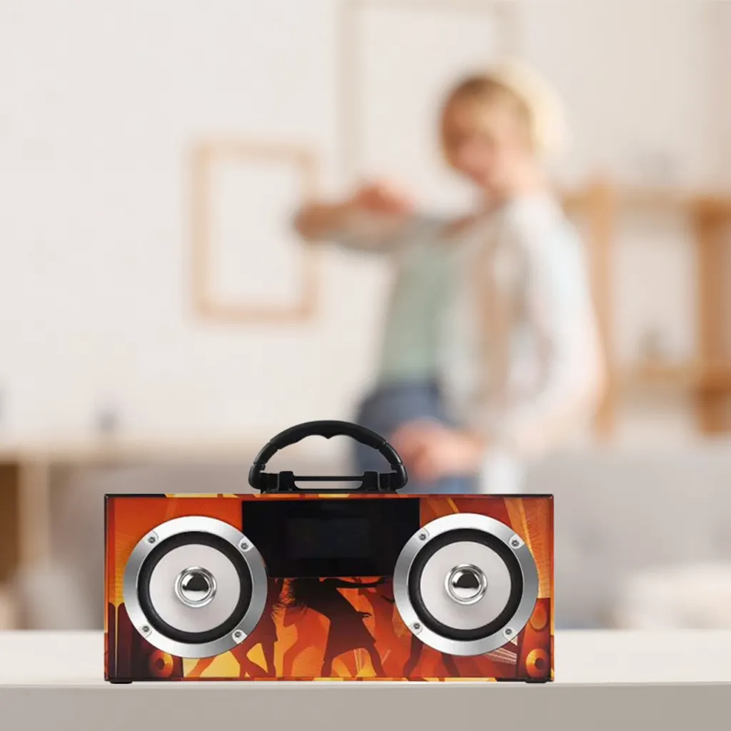 Bluetooth Lautsprecher Smart Speaker Stereo Bass Akku Led Kabelloser Tragbarer Boombox Party Disco TF SD Wireless Musikbox BT 5.0 Funk FM Radio Orange Retoo – Bild 12