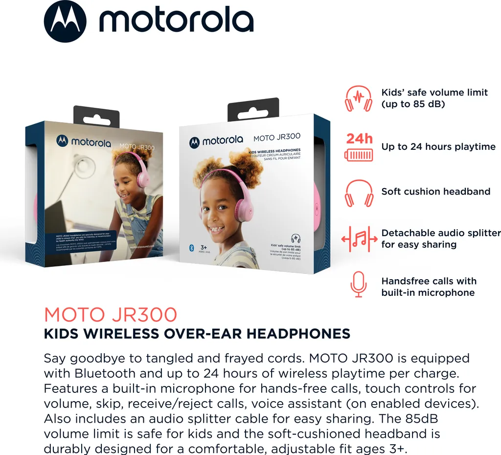 Motorola Sound Kinder Kopfhörer - MOTO JR300 - Kopfhörer Für Kinder - Lautstärkebegrenzung 85dB - Mit Audio-Splitter - BPA-Frei - Ab 3 Jahren - Blau/Grau – Bild 8