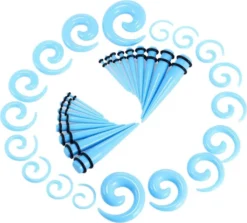 36 Stück Ear Gauge Stretching Kit, 14G-00G Ear Stretching Kit, Ear Gauges Expander Set, Body Piercing Jewelry Teiliges Ohrstreckset,Meerblau