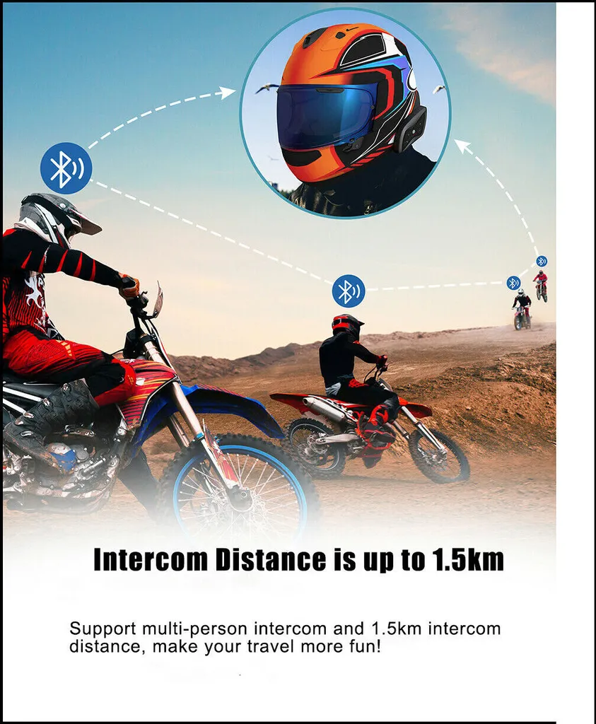 2-Pack T6 PLUS Motorrad Intercom 1500m Motorradhelm Bluetooth 5.1 Headset Interphone Motorrad-Kopfhörer Gegensprechanlage – Bild 11