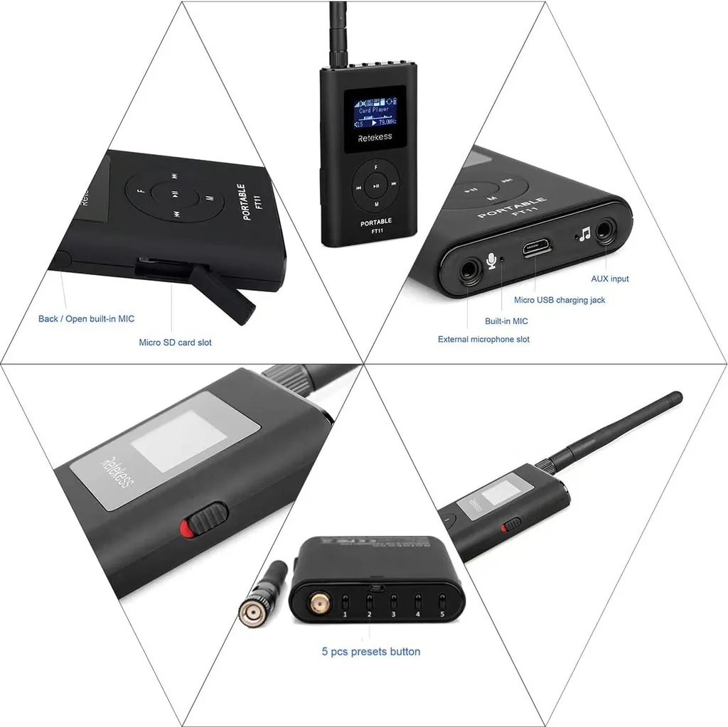 Retekess FT11 Tour Guide System FM-Transmitter Mit 2000 MAh Wiederaufladbarem Akku, Für Gleichzeitige Konferenzen(1 Sender, Schwarz) – Bild 3