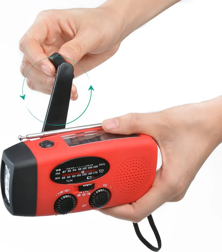 Solar Radio, Multifunktion Tragbares Outdoor Radio Kurbelradio Mit AM/FM Wetter Radio, Notfall SOS Alarm (Rot) – Bild 5