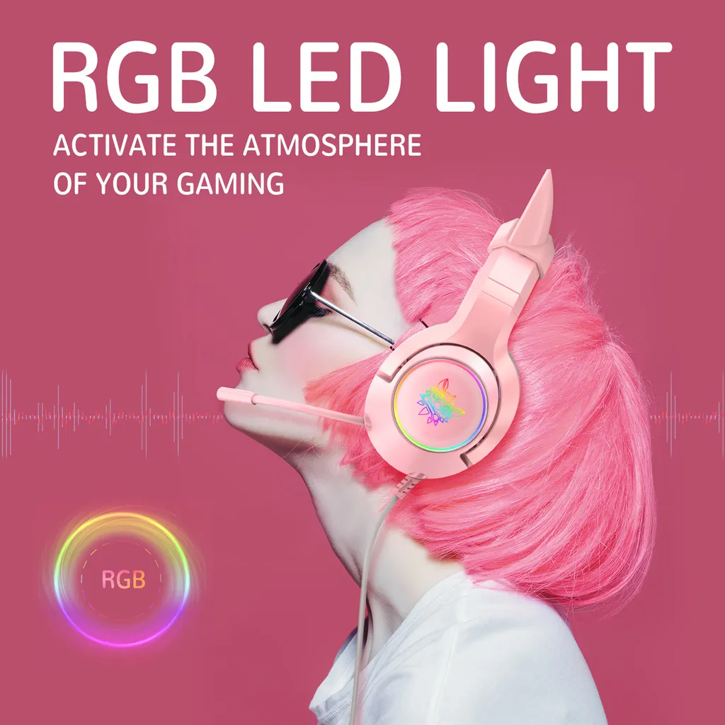 ONIKUMA K9 3,5 Mm Kabelgebundenes Gaming-Headset Abnehmbare Cat Ears-Kopfhoerer Rauschunterdrueckung E-Sports-Kopfhoerer Mit Mikrofon RGB-LED-Lautstaerkeregler Stummschaltung Fuer Desktop-PC – Bild 2